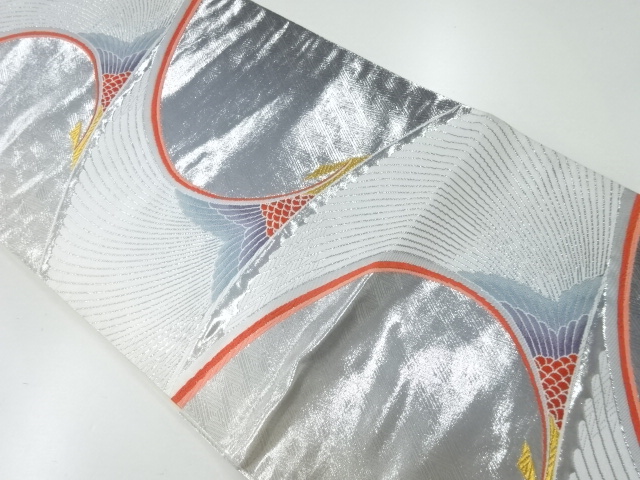 リサイクル　鶴模様織出し袋帯